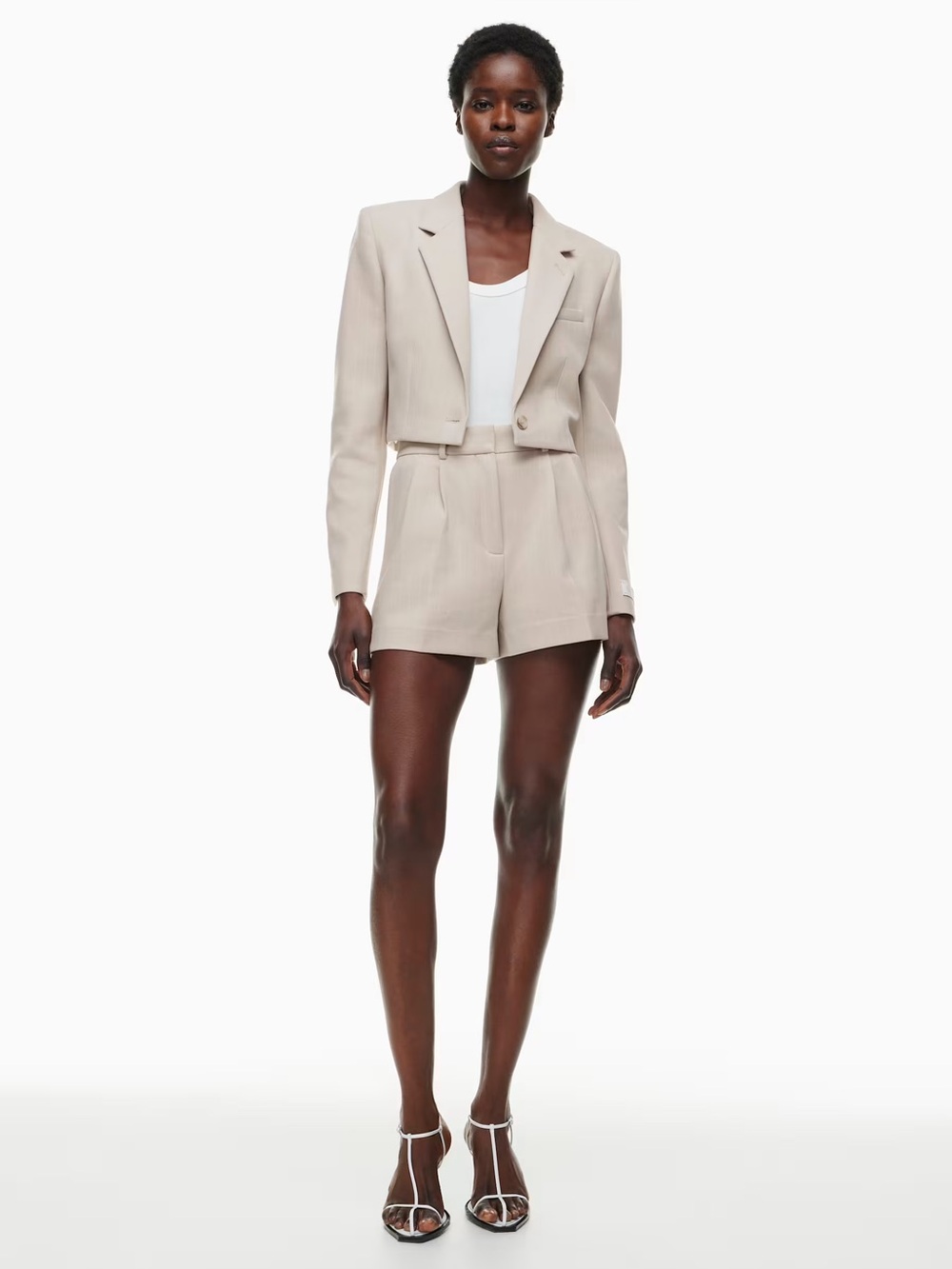 Aritzia Babaton Arbus Blazer Matte Pearl Cropped Jacket Size XS NWT